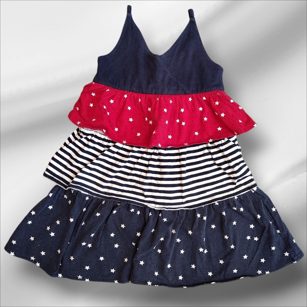 Children's Place Blue and Red Star Cotton Tiered Ruffled Sundress--Size 4